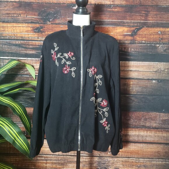 Napa Valley Jacket XL Black Floral Embroidered Beaded Full Zip - Picture 2 of 10